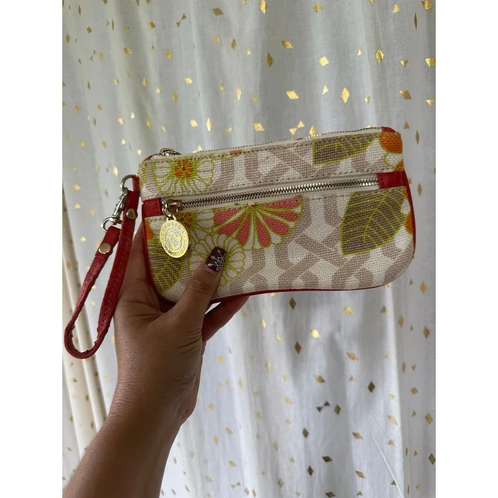 Spartina Daufuskie Island Floral Natural Linen Genuine Leather Wristlet